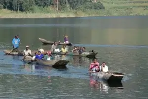 Tourists anoeing on Lake Mutanda in Kisoro District