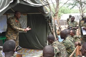 Lt. Gen Muhanga briefing the UPDF soldiers in Somalia